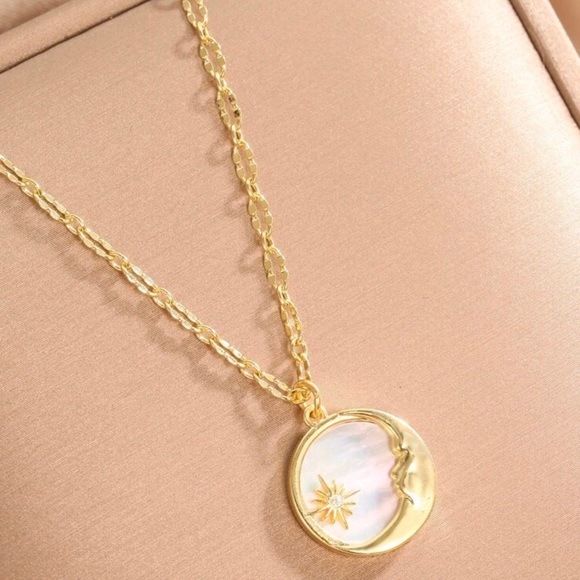 “Mother of Pearl Moon & Star” White Iridescent Shell Crescent Starburst Necklace - Picture 5 of 16